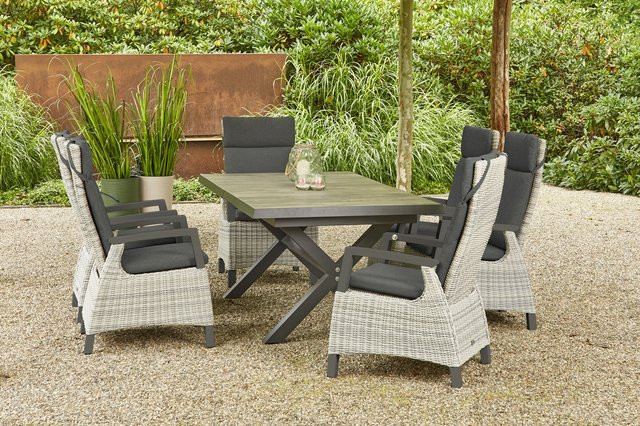 Siena Garden Sincro/Corido Garten-Essgruppe aus Alu, Geflecht und Keramik in Anthrazit/Grau mit 6 Diningsesseln und ausziehbarer Keramikplatte, B/T: 200 bis 260 x 100 cm - Bild 1