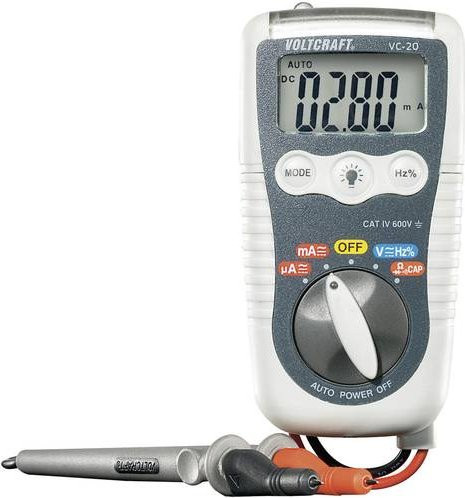 VOLTCRAFT VC-20 Digitales Hand-Multimeter in Grau, Spritzwassergeschützt IP54, CAT III 1000 V, CAT IV 600V, 4000 Counts - Bild 1