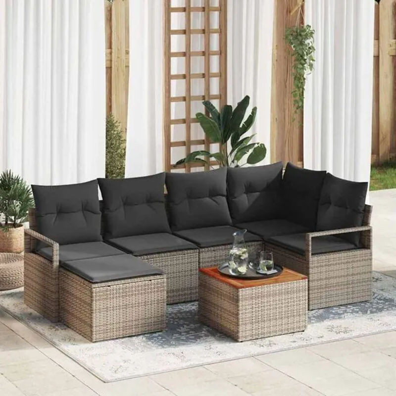 7-teiliges Polyrattan Garten-Sofa-Set von vidaxl in Grau mit Akazienholz und Stahl für moderne Loungemöbel - Bild 1
