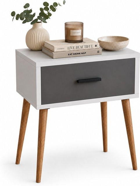 VCM Beistelltisch Singol L als Nachttisch mit Schublade in Weiß, B/T/H: 45 x 30 x 56 cm - Bild 1