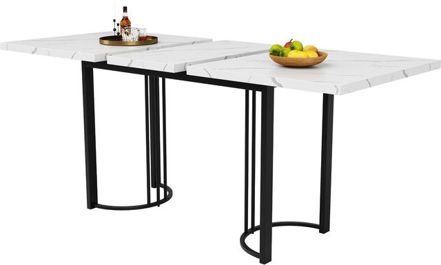 Ausziehbarer Esstisch mit Metallgestell in Weiß und Schwarz, B/T/H: 140-179,5 x 80 x 75,5 cm - Bild 1