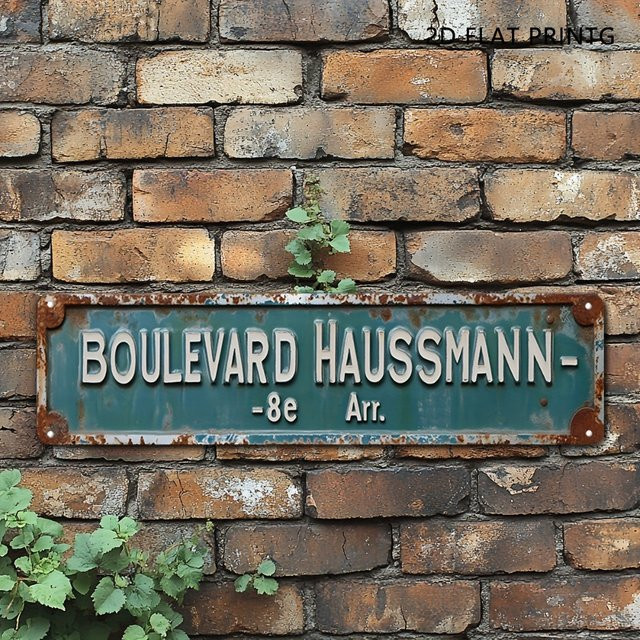 HELLOYOUNG Aluminiumschild Boulevard Haussmann 8e Arr Paris Vintage Dekor in Blaugrün und Weiß, B: 40,0 cm, H: 10,0 cm - Bild 1