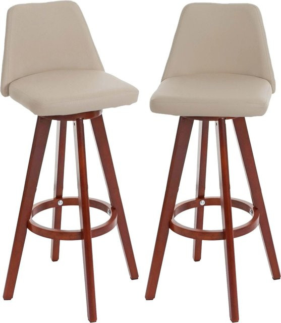 PROREGAL 2er-Set Barhocker drehbar mit Lehne aus Holz und Kunstleder in Creme und Braun, Sitzhöhe: 72 cm - Bild 1