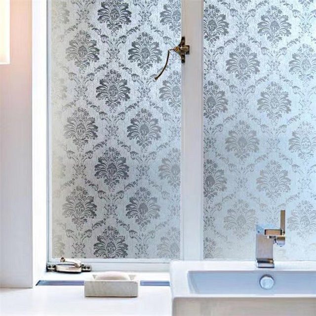 DXLYMYU Fensterfolie mit 3D-Blumenmuster in Weiß und Silber, frostierte Vinyl-Fensterfolie ohne Kleber für Privatsphäre, abnehmbar und wiederverwendbar für Home, Kitchen und Office - Bild 1