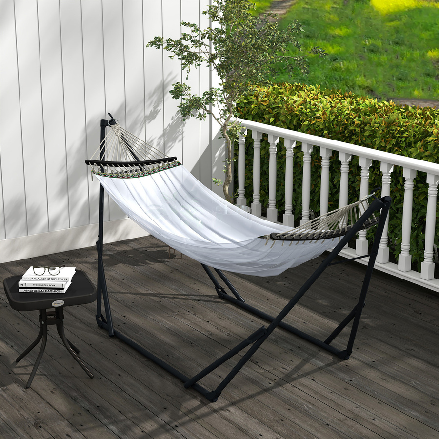 Outsunny Hängemattengestell mit Hängematte und Tragetasche in Weiß aus Stahl und Nylon, belastbar bis 120 kg - Bild 2