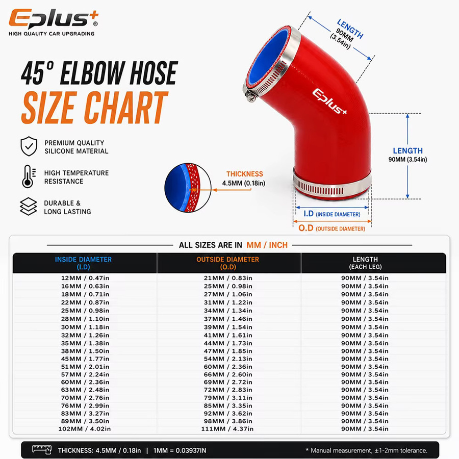 EPLUS Roter Silikonschlauch 45-Grad-Schlauchverbinder als universeller Ladeluftkühler-Adapter und Turbo-Rohradapter - Bild 2