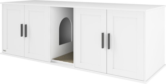 PawHut Katzenklo-Schrank mit Katzenhaus und Tür, Beistelltisch und Katzenhöhle für große Katzen, Weiß, B/T/H: 145 x 49 x 51 cm - Bild 1