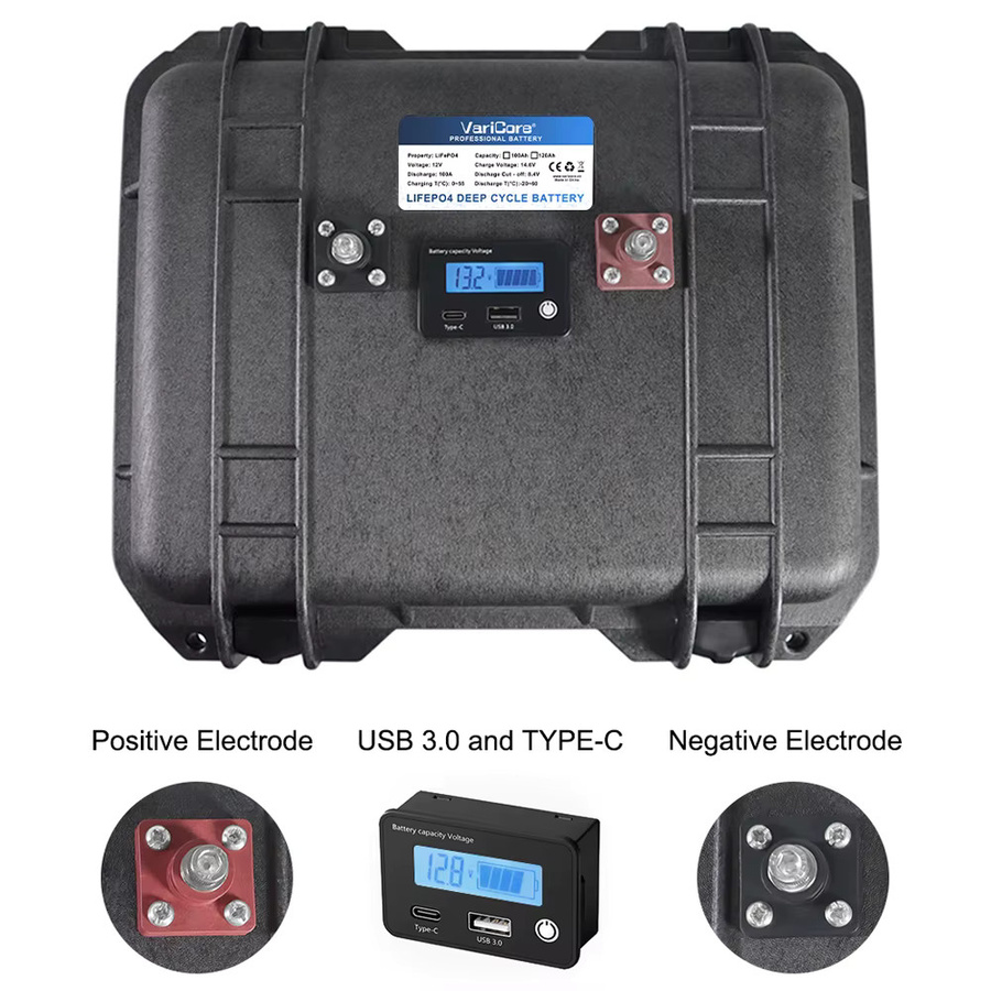 VARICORE LiFePO4 Deep-Cycle-Batterie 12V 150Ah mit intelligentem BMS und LCD-Bildschirm in Schwarz - Bild 3