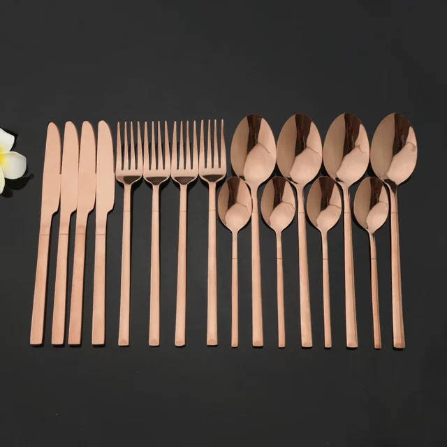 PINKTEN Besteckset aus Edelstahl in Rose Gold, 16-teiliges Set mit Messern, Gabeln, Esslöffeln und Teelöffeln - Bild 1