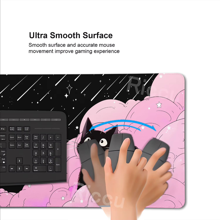 Riccu Mauspad Kawaii Katze Design in Pastell Wolken Optik, rutschfeste Schreibtischunterlage aus Naturkautschuk für E-Sport und Gaming - Bild 3