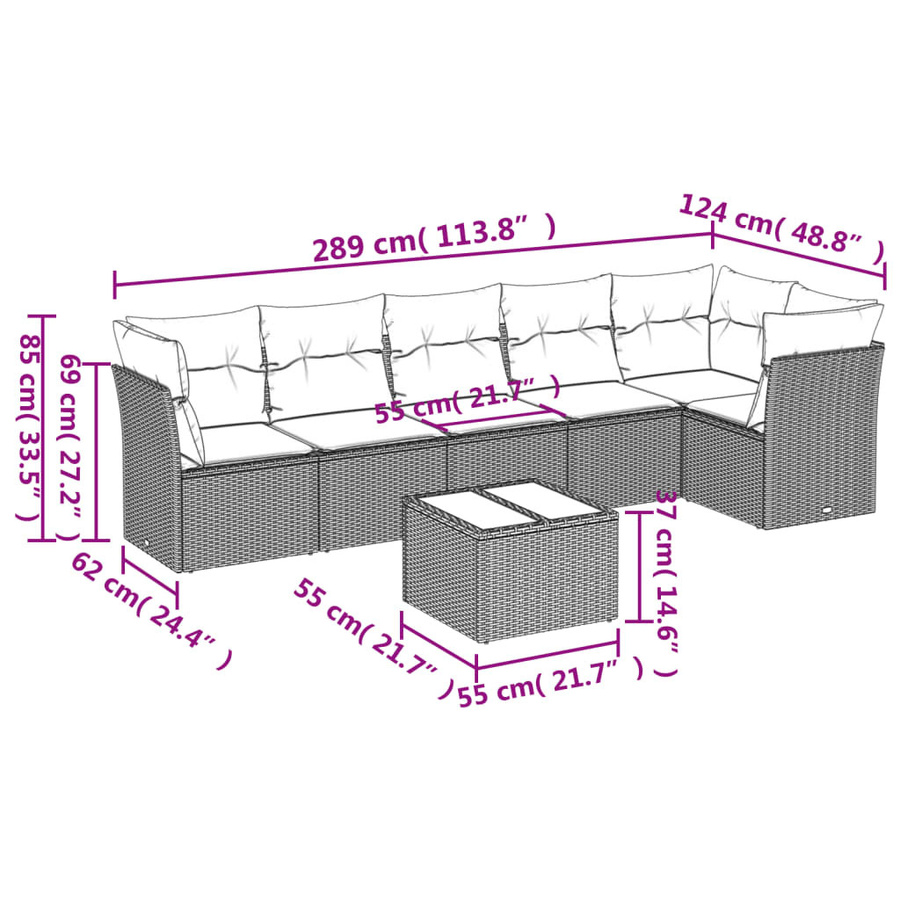 vidaXL 7-tlg. Garten-Sitzgruppe in L-Form aus Polyrattan mit Kissen in Braun - Bild 3
