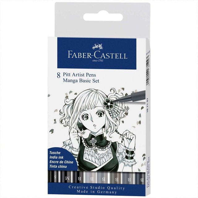 Faber Castell Pitt Artist Pen Manga Basic Tuschestift-Set mit Brush-Spitze in Schwarz und Grau - Bild 1