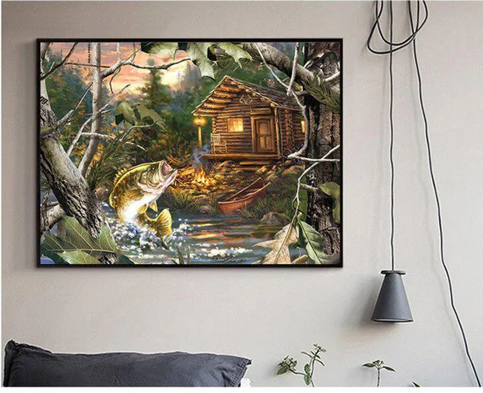 FIYO Diamond Painting Set Springender Fisch als Wanddekoration in Mehrfarbig, B/H: 30 x 20 cm - Bild 1
