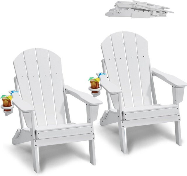 2er Set Adirondack-Stühle aus Kunststoff in Weiß, wetterfeste Klappstühle für Garten und Terrasse - Bild 1
