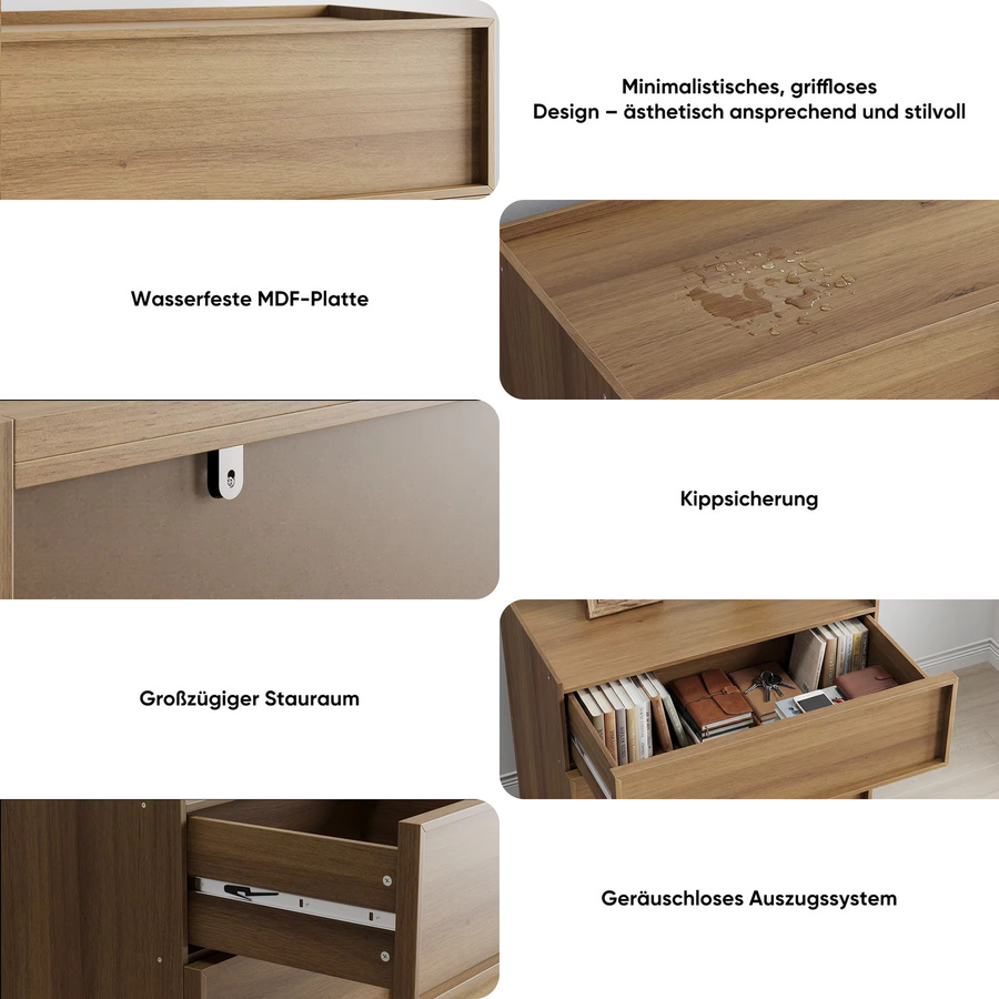 Svintora Moderner minimalistischer Aufbewahrungsschrank aus Holz in Braun mit 3 Schubladen - Bild 3