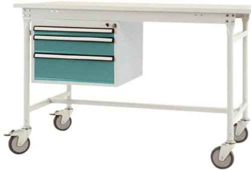 Manuflex ZB4682.5021 Mobiler Gehäuse-Unterbau mit 3 Schubfächern in Wasserblau RAL 5021 für Tischtiefe 800 mm - Bild 1