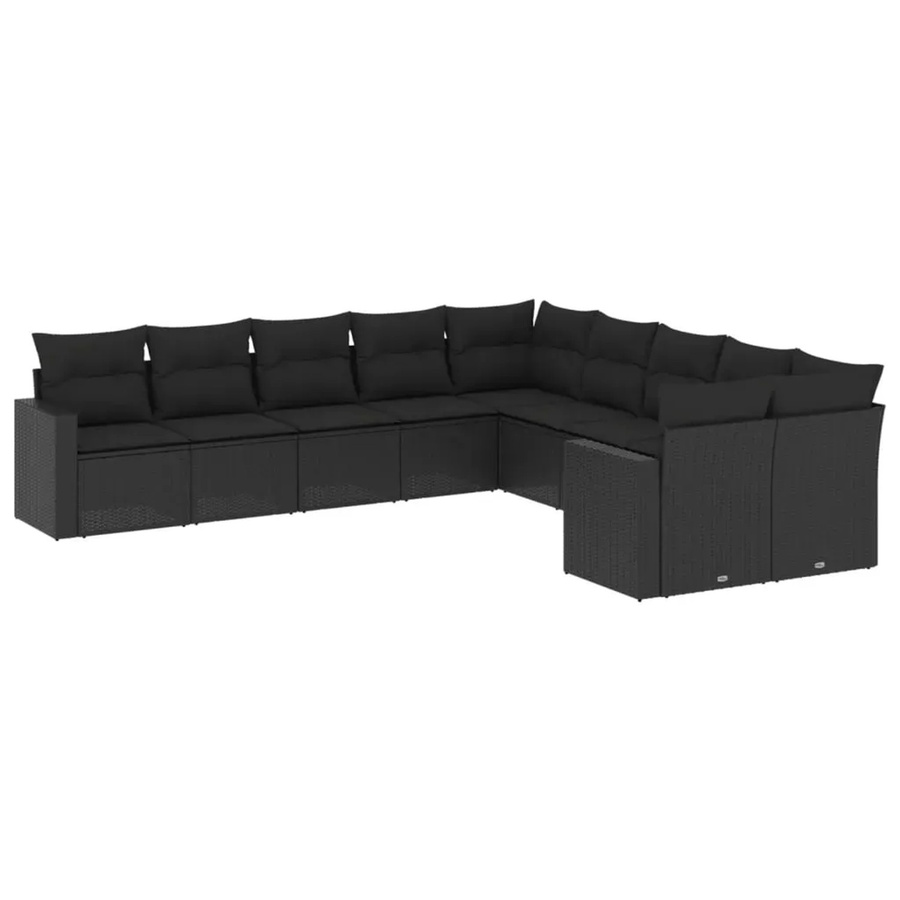 vidaXL 10-teilige Garten-Sofagarnitur in L-Form aus Polyrattan mit Kissen in Schwarz - Bild 2