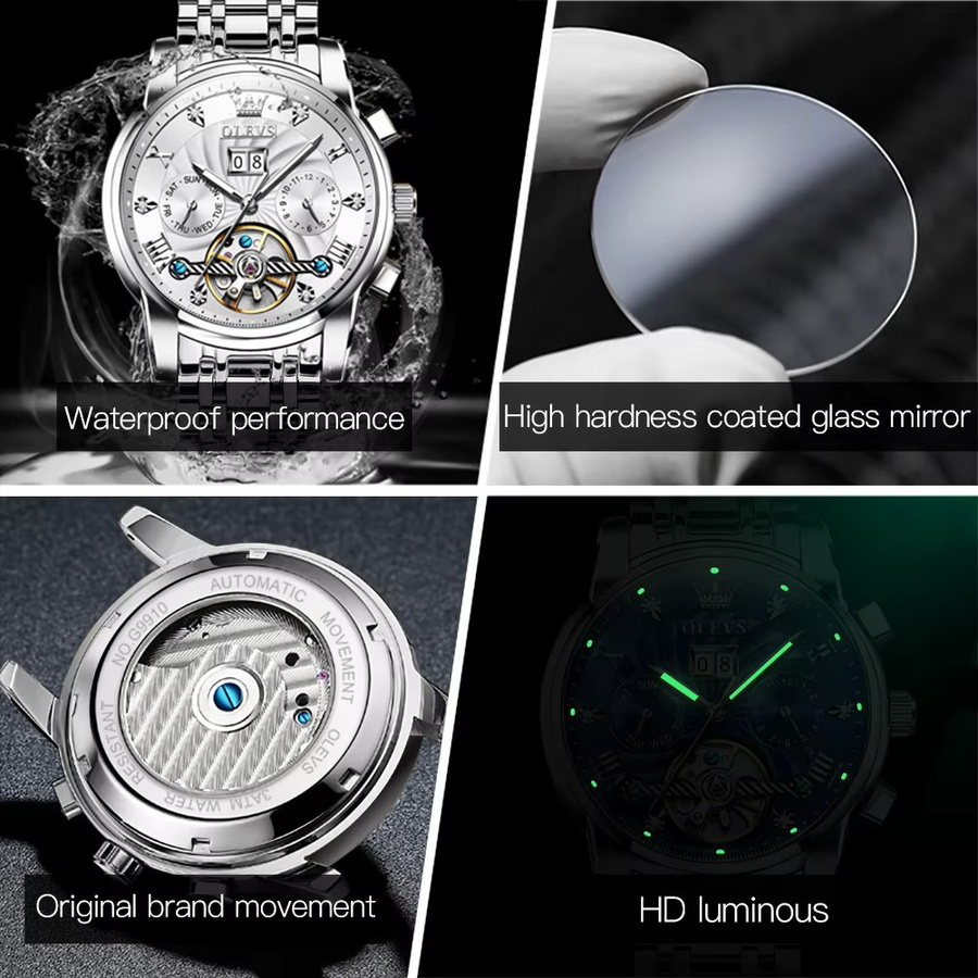 OLEVS Armbanduhr Automatik, Edelstahl, Weiß, Herren - Bild 6