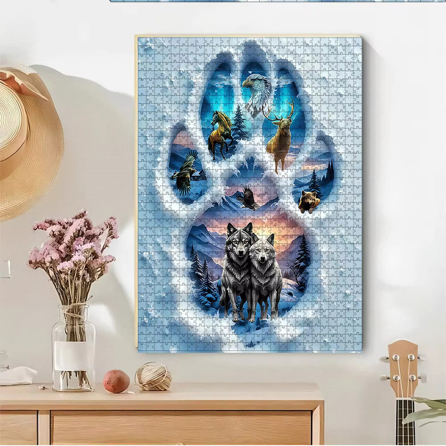 AZNM Tierpuzzle mit Wolf, Adler, Elch, Bärentatze und Wald, Puzzle - Bild 2