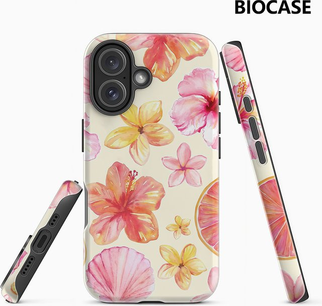 Tropical Hibiscus Shell Citrus Handyhülle für iPhone 17 16 15 14 13 12 Pro Max Plus mit doppelschichtiger Rückseite in Multicolour - Bild 1