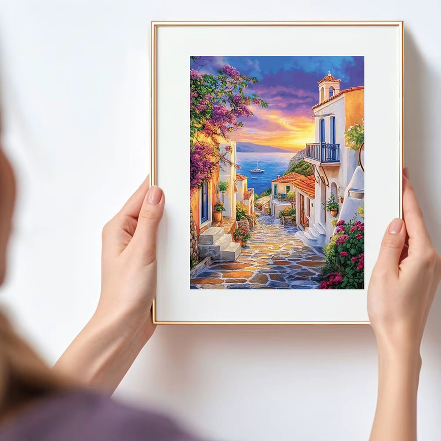 Huacan 5D-Diamantgemälde zum Selbermachen Landschaft Sonnenuntergang und Straßenhaus in Mehrfarbig, Breite: 30,0 cm, Höhe: 20,0 cm - Bild 3