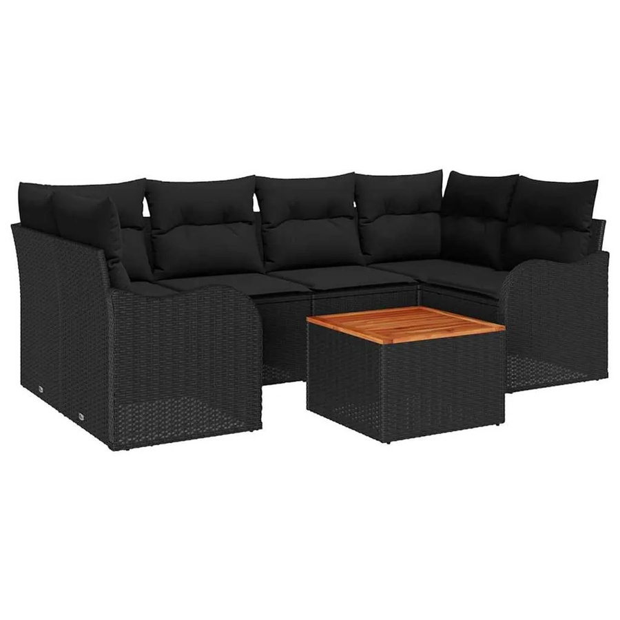 7-tlg. vidaXL Garten-Sofa-Set aus Polyrattan in Schwarz mit modernem Design und Stauraum - Bild 2