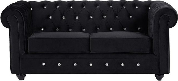 Vente-unique Chesterfield Sofa aus Samt in Schwarz, Breite: 165 cm