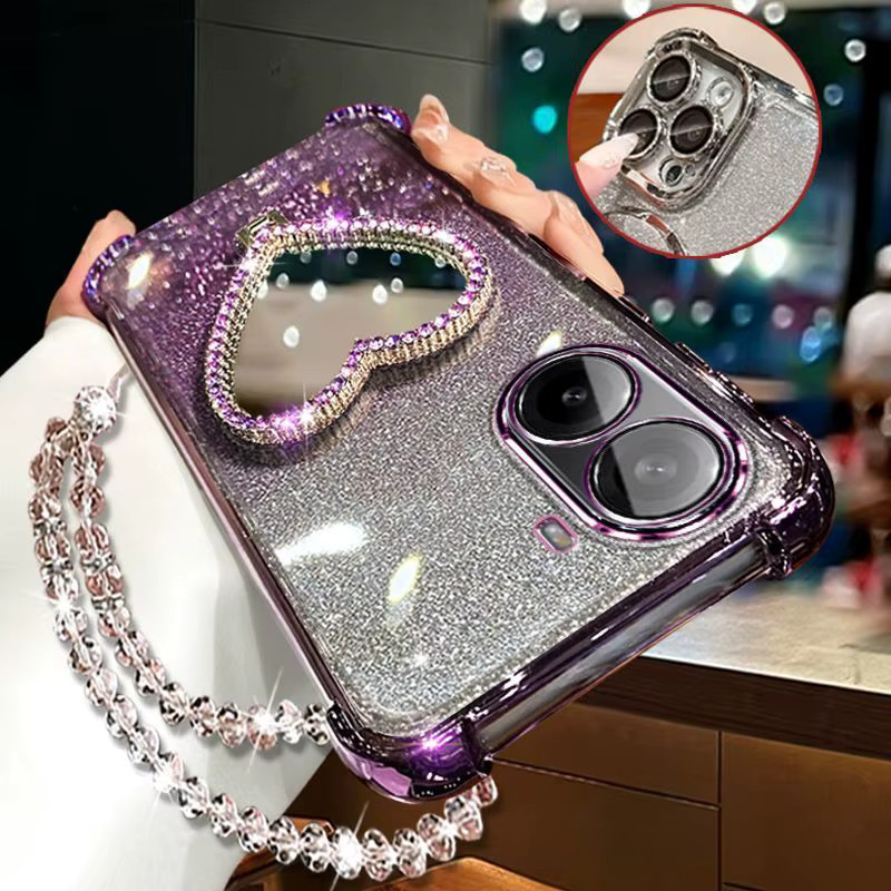 Glitter Love Silikonhülle für Redmi A7 Pro A5 A3 A1 in Pink mit Kristall-Armband und Make-up-Spiegelhalterung - Bild 3