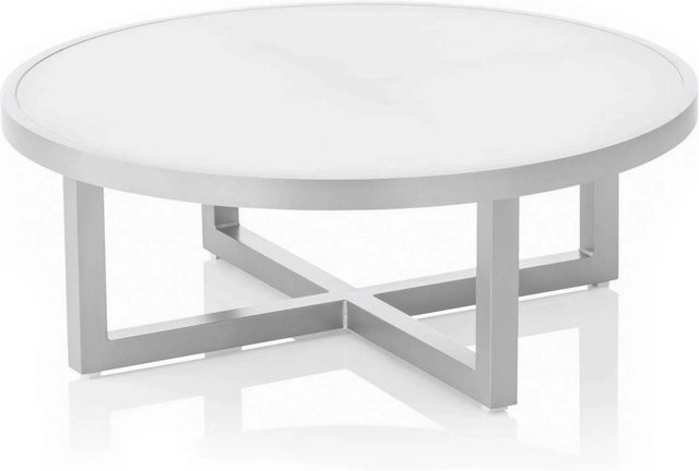 Kettler Ego Loungetisch Kaffeetisch mit Glasplatte aus Aluminium in Silber und Weiß B/T/H: 92 x 92 x 33 cm - Bild 1