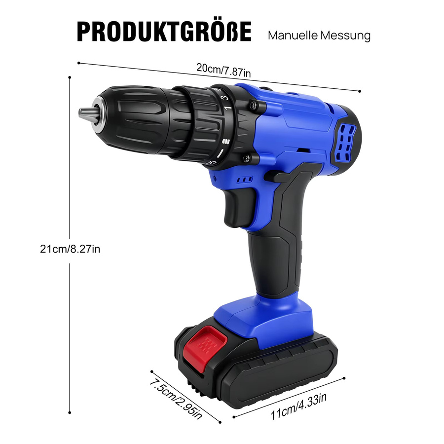 BRIEFNESS Akku-Bohrschrauber in Blau mit 200Nm Drehmoment, 21V, 1500mAh Li-Ionen-Akku, 3/8-Zoll-Bohrfutter, 25+1 Drehmomentstufen und 2 Geschwindigkeiten inklusive Koffer - Bild 6