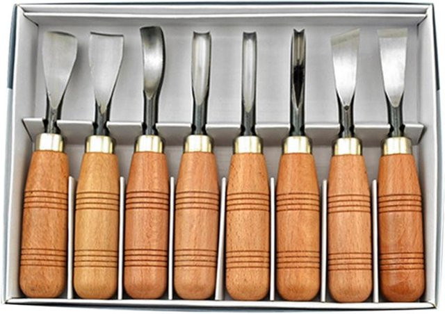 Meterk 8-teiliges Holzschnitzerei-Werkzeugset aus Stahl, bunter Meißel-Satz für die Holzbearbeitung und Detailarbeiten - Bild 1