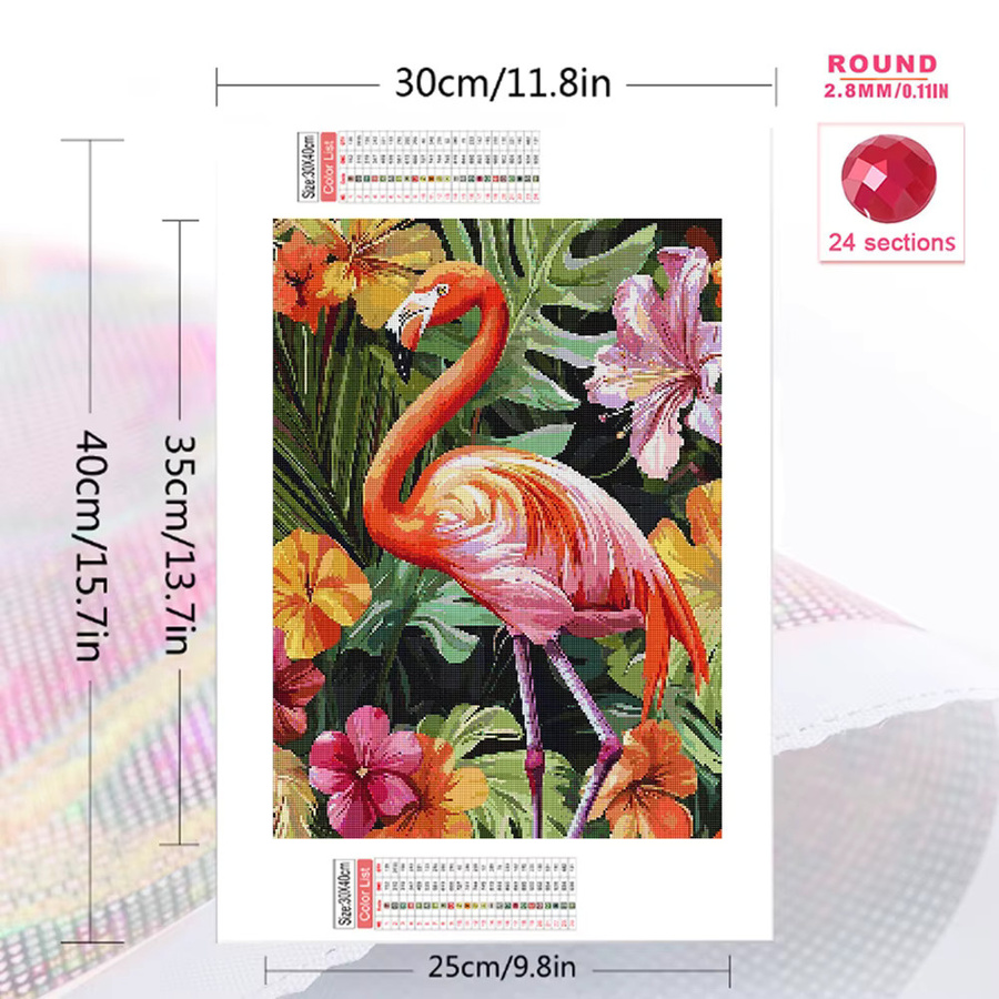 Momoart DIY Diamantmalerei Set Flamingo mit Blumen-Motiv, rundes Diamantmosaik in Multicolour für Kinder - Bild 2