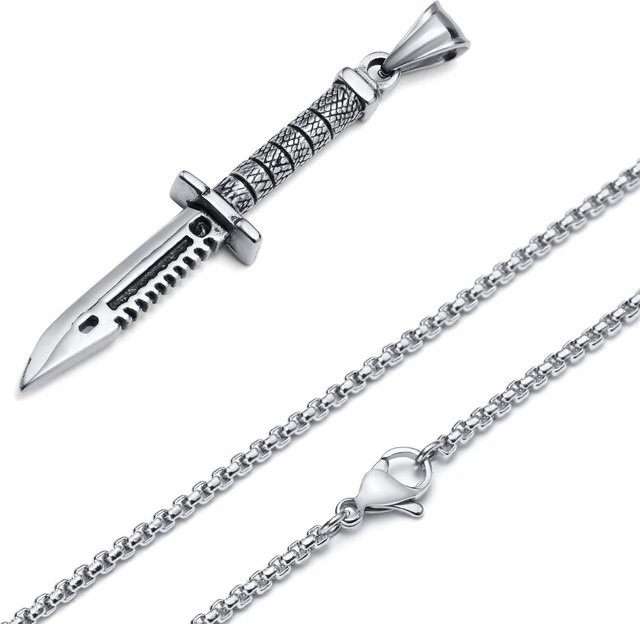 Vnox Halskette, Dolch Anhänger, Edelstahl, Silber, Herren, 50 cm - Bild 1