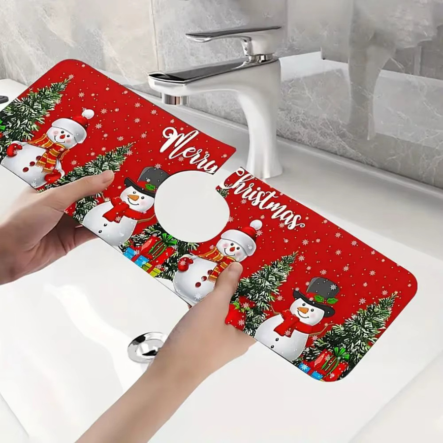 VIKAMA Weihnachts-Saugpad für Wasserhahn, schnell trocknend und rutschfest, rot, rechteckig - Bild 2