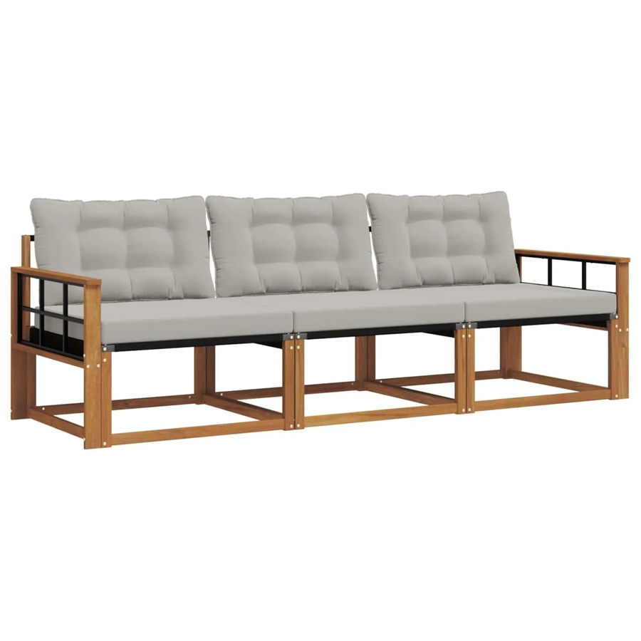 vidaXL Outdoor-Sofagarnitur 3-teilig aus Akazienholz mit Textilene und Kissen in Natur und Hellgrau - Bild 2