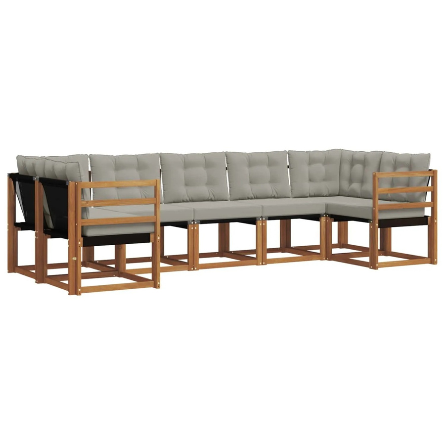 vidaXL Outdoor-Sofagarnitur 7-teilig aus Akazienholz und Textilene in Natur und Grau mit Kissen - Bild 2