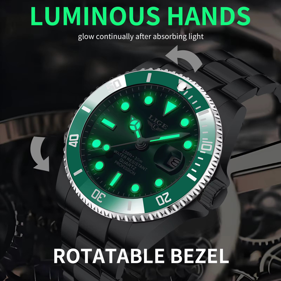 LIGE Armbanduhr Quarz, Edelstahl, Datum, Herren - Bild 5