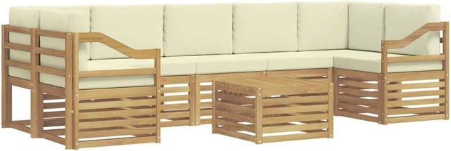 vidaXL Outdoor-Sofagarnitur in L-Form aus Akazienholz mit 8-teiligem Set und Kissen, Weiß und Beige - Bild 1