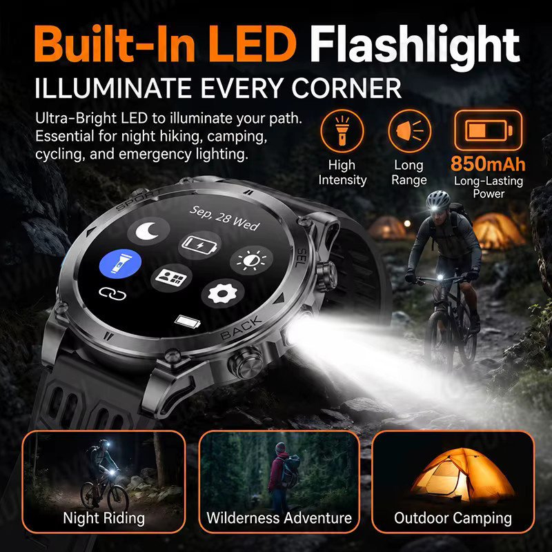 GUHUAVMI T-RX 4 Militär-GPS-Smartwatch für Herren in Schwarz mit 6 Satelliten, 10 ATM Wasserdichtigkeit, HD-Anruffunktion und 170+ Sportmodi - Bild 6