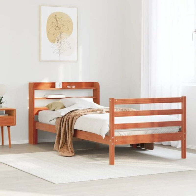 Massivholzbett aus Kiefer im Landhausstil von Vidaxl, Braun, B/T/H: 75 x 190 cm - Bild 1
