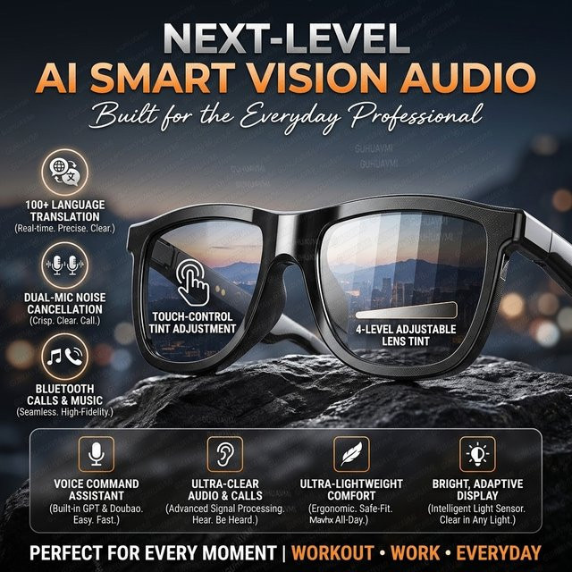 GUHUAVMI Smart-Audio-Brille mit KI-Übersetzungsfunktion, Touch-Elektrochrom-Technologie und Dual-Mikrofon für Anrufe und Musik in Schwarz oder Blau - Bild 1