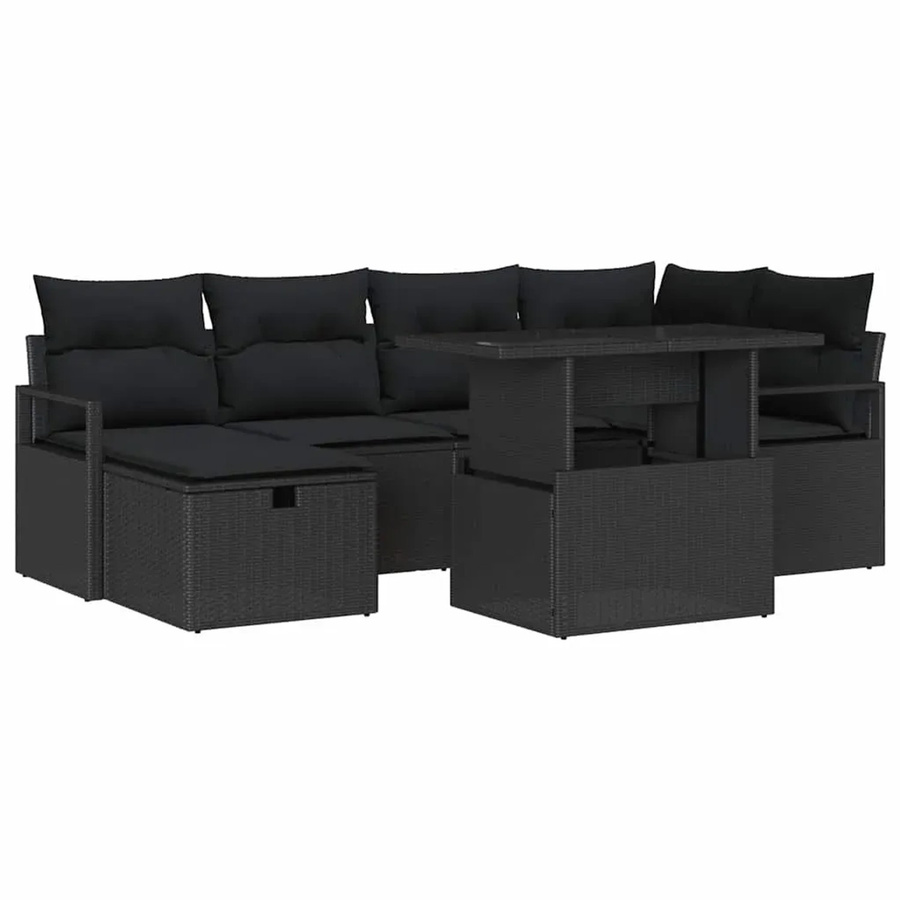 vidaXL 7-teiliges Garten Sofa Set in Schwarz aus Poly Rattan mit Kissen und Stahlrahmen - Bild 2
