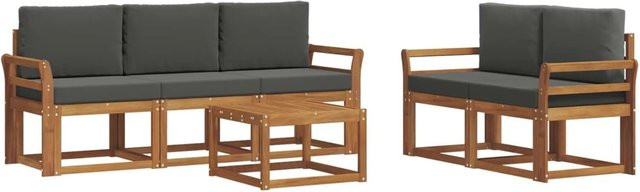 vidaXL Outdoor-Sofagarnitur aus Massivholz Akazie in Natur und Anthrazit mit 5 Sesseln, Tisch und Kissen im Latten-Design - Bild 1