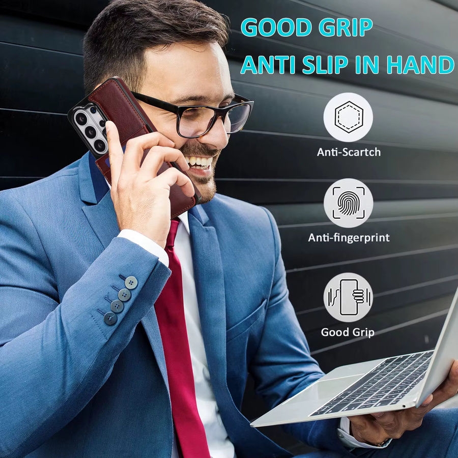Leder-Brieftaschenhülle von szHAIyu für Samsung Galaxy S23 S24 S25 S26 Ultra Plus A57 A37 A56 A36 A26 A16 A55 mit Kartenhalter und Standfunktion in Grün oder Braun - Bild 3