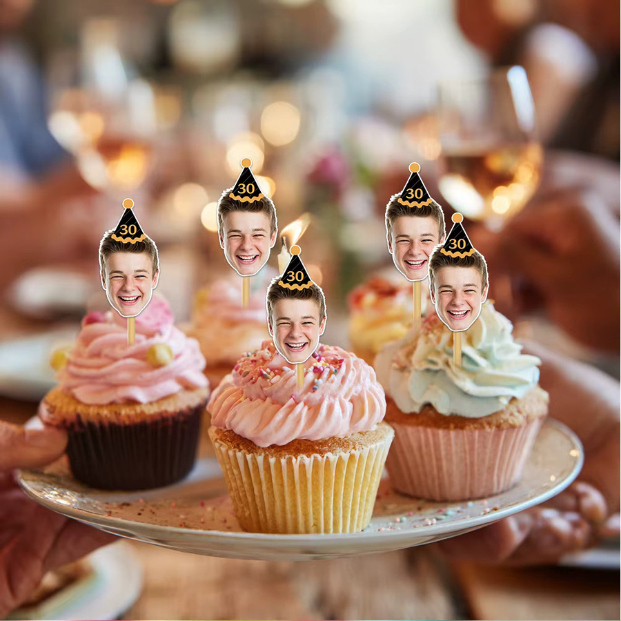 Personalisierter WEIGAO Foto-Geburtstagshut-Kuchenaufsatz aus Papier, bunter Cake Topper mit Gesicht oder Alter für deine Dessertdekoration - Bild 2