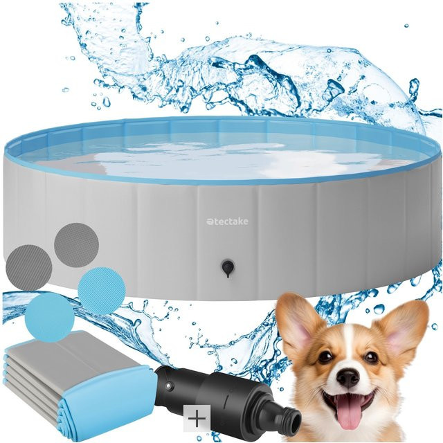 tectake Hundepool Nele rund, faltbar und rutschfest, Grau Blau, B/T/H: 120 x 120 x 30 cm - Bild 1