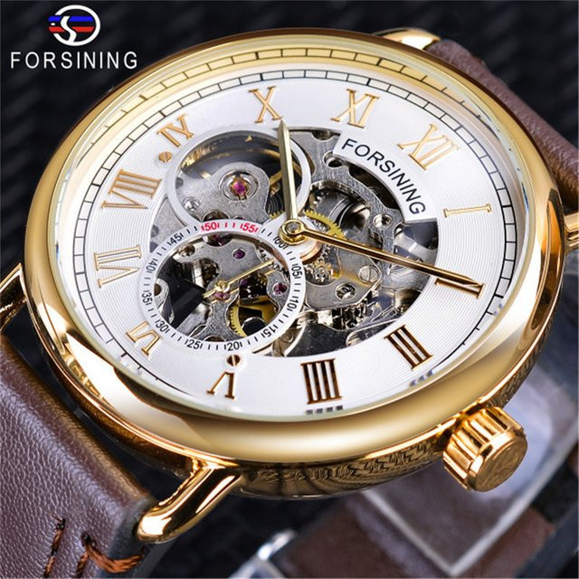 FORSINING Armbanduhr, mechanisch, Gold, Leder, Herren - Bild 1