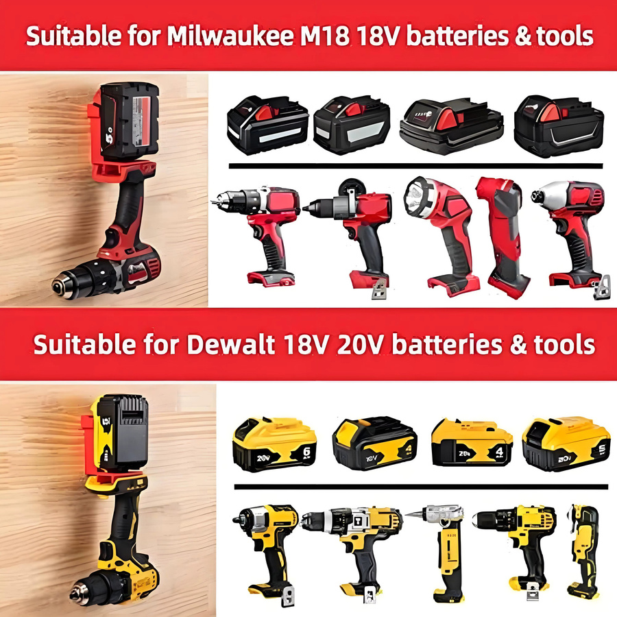 5er Set 2-in-1 Werkzeughalter und Akku-Halterung für DeWalt 20V und Milwaukee M18 18V in Rot - Bild 3
