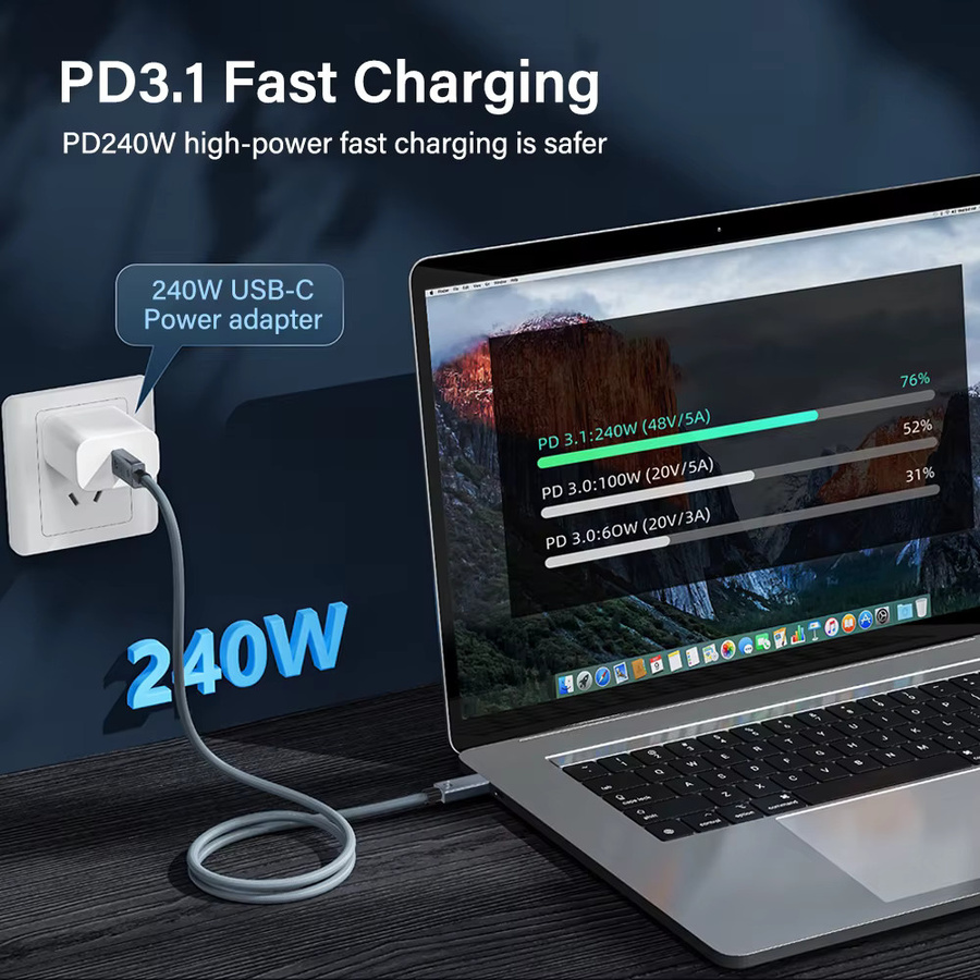 WALKESEN USB C auf USB C Kabel mit 240 W Ladeleistung, 40 Gbit/s Datenübertragung und 8K-Videoübertragung, geflochtenes Ladekabel für MacBook, Samsung und Laptop - Bild 5