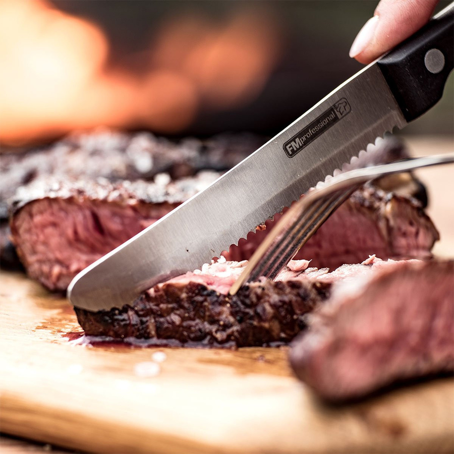 FMprofessional Steakmesser und Pizzamesser Set, 6 Stück, Schwarz, Edelstahl und Kunststoff, poliert - Bild 1